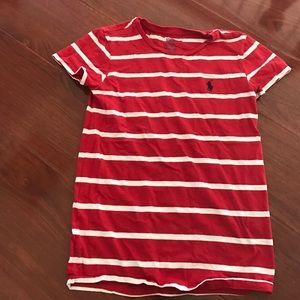 Red polo striped shirt