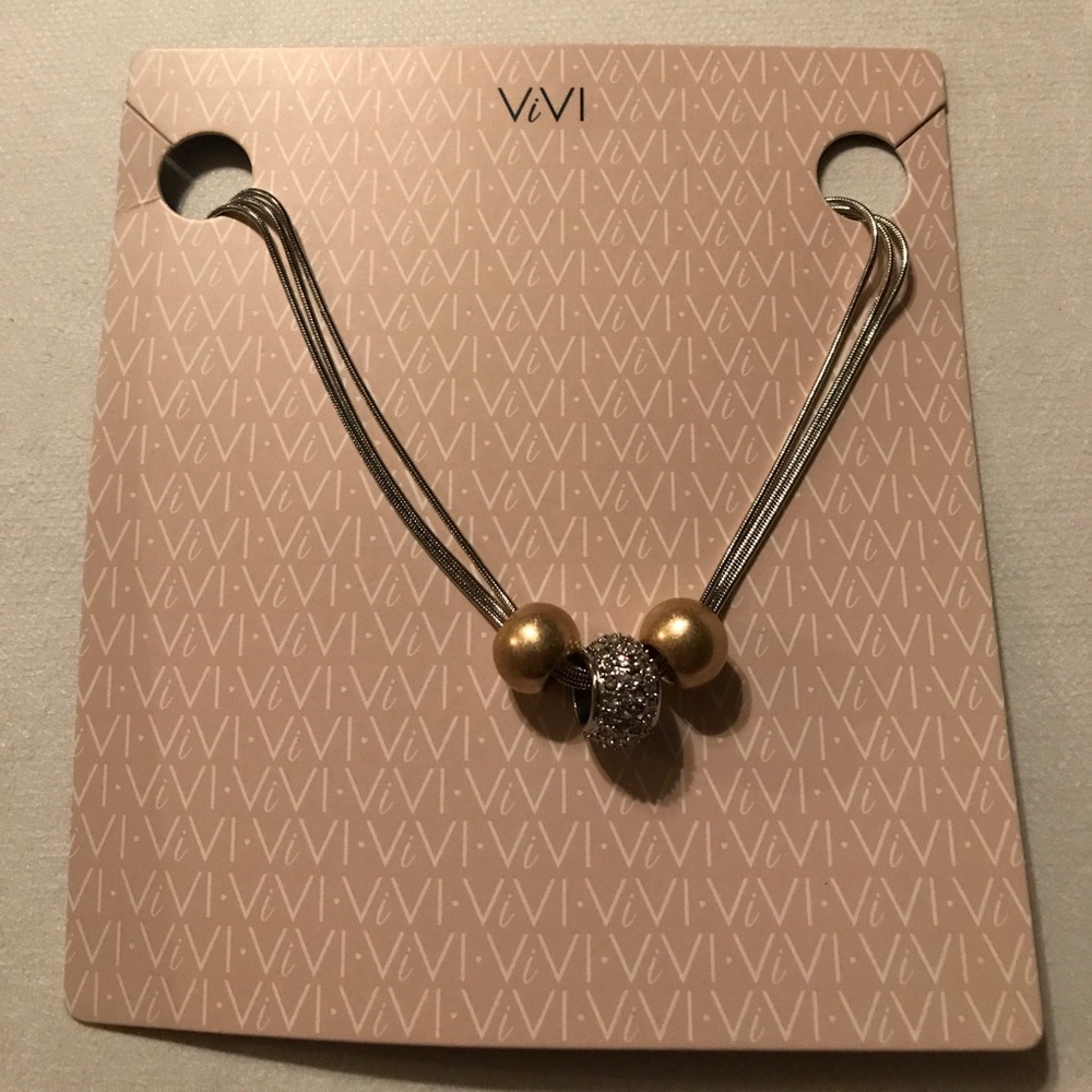 Silver , Gold & Crystal Ball Necklace
