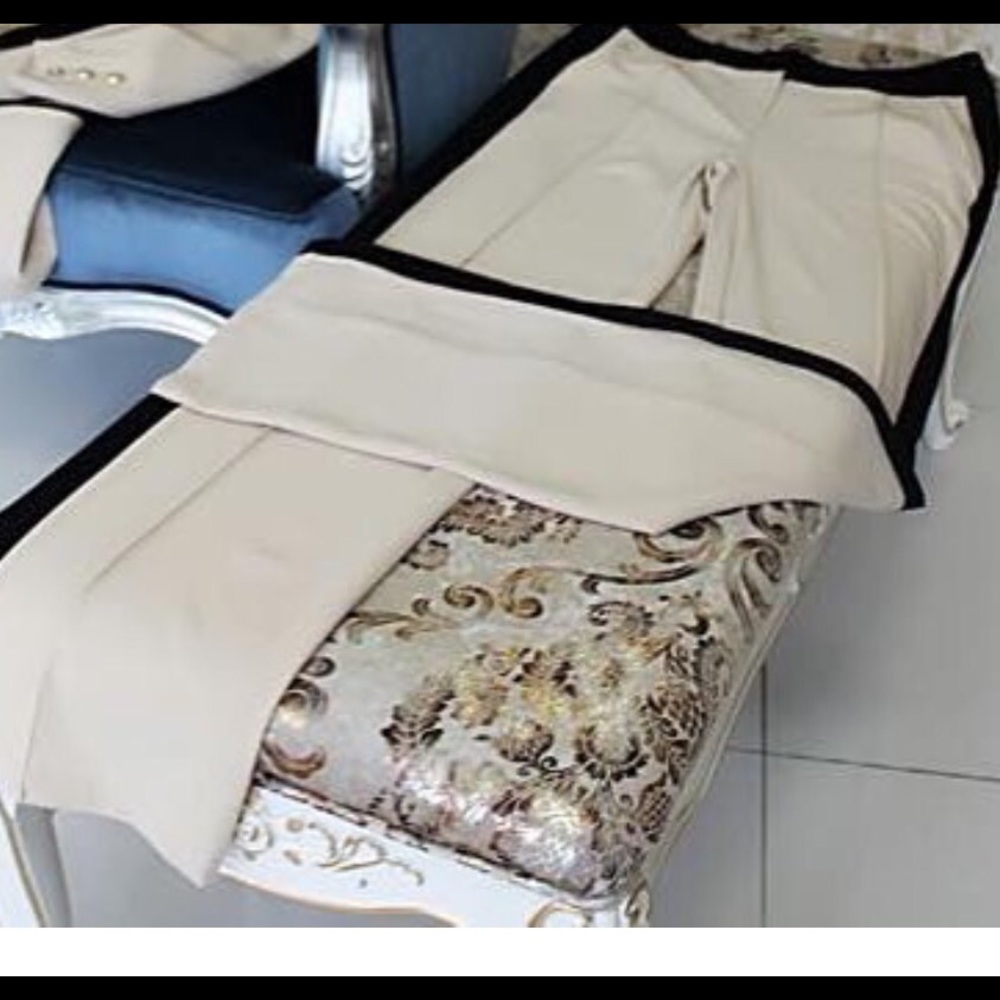Cream and black high waist tuxedo pants