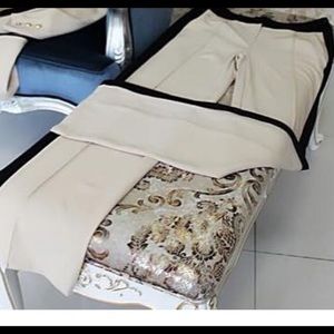 Cream and black high waist tuxedo pants