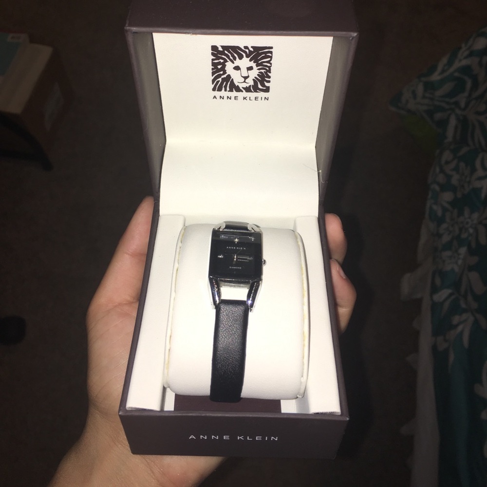 Anne Klein black leather watch with diamond
