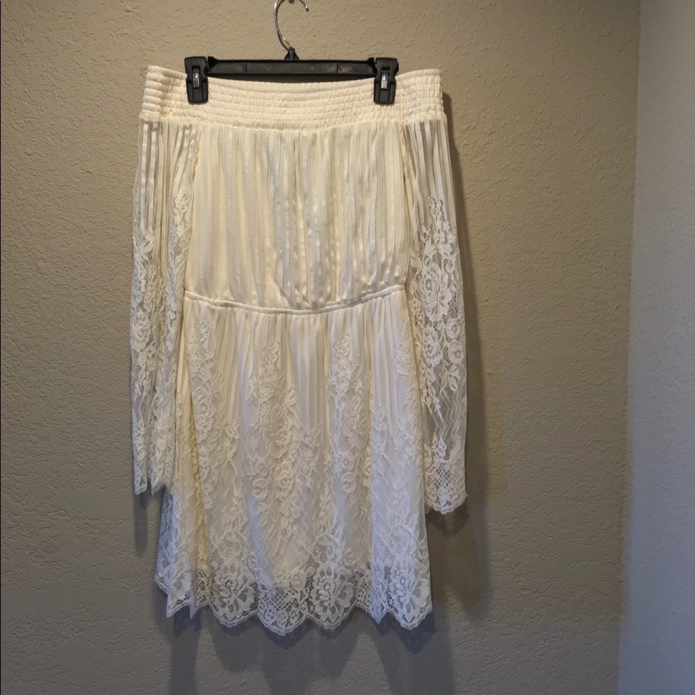 Trixxi Stripe Lace Off the Shoulder Dress