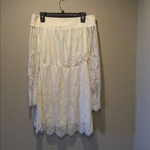 Trixxi Stripe Lace Off the Shoulder Dress