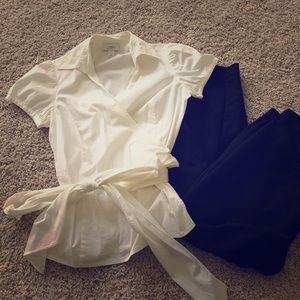White shirt sleeve wrap blouse from the Loft.