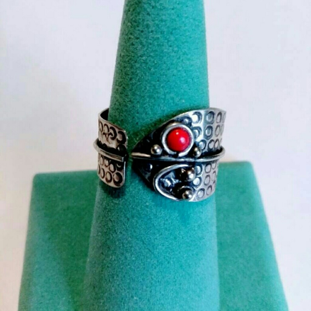 Red Coral Sterling Silver Ring
