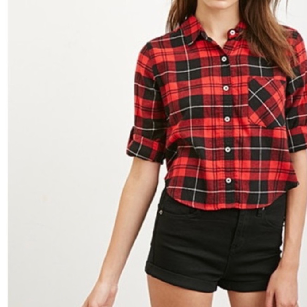 Red cropped flannel