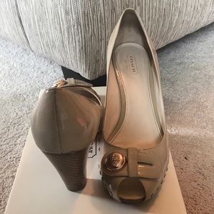 Coach Hanna crinkle patent leather peep toe