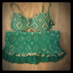 Cute two piece lace and ruffle swimsuit