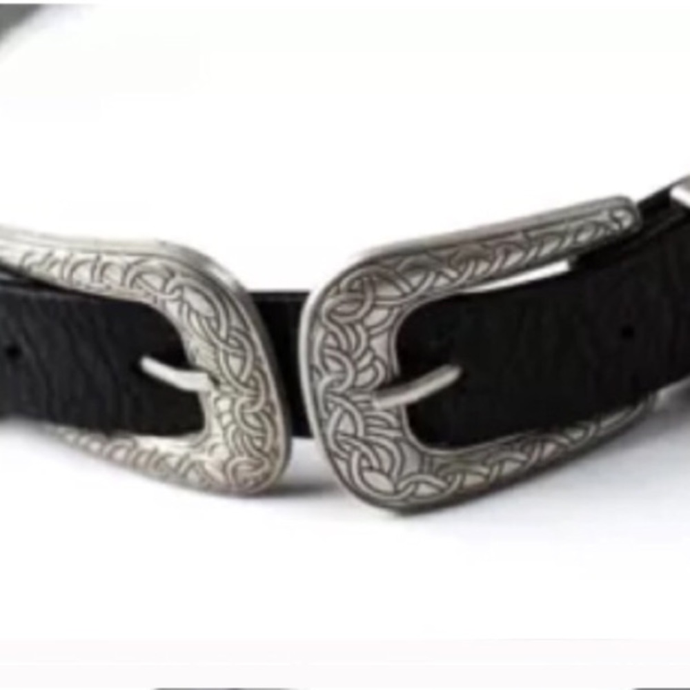 SUNDOWN Black + Silver Double Buckle BELT - Picture 2 of 3