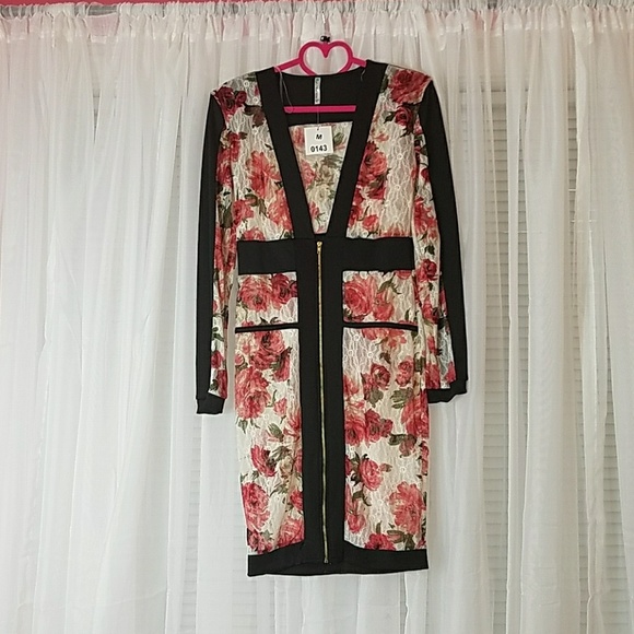 SALE!! Floral Lace Sheer Bodycon Dress - Picture 2 of 2