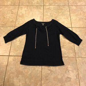 Navy three-quarter length sleeve blouse