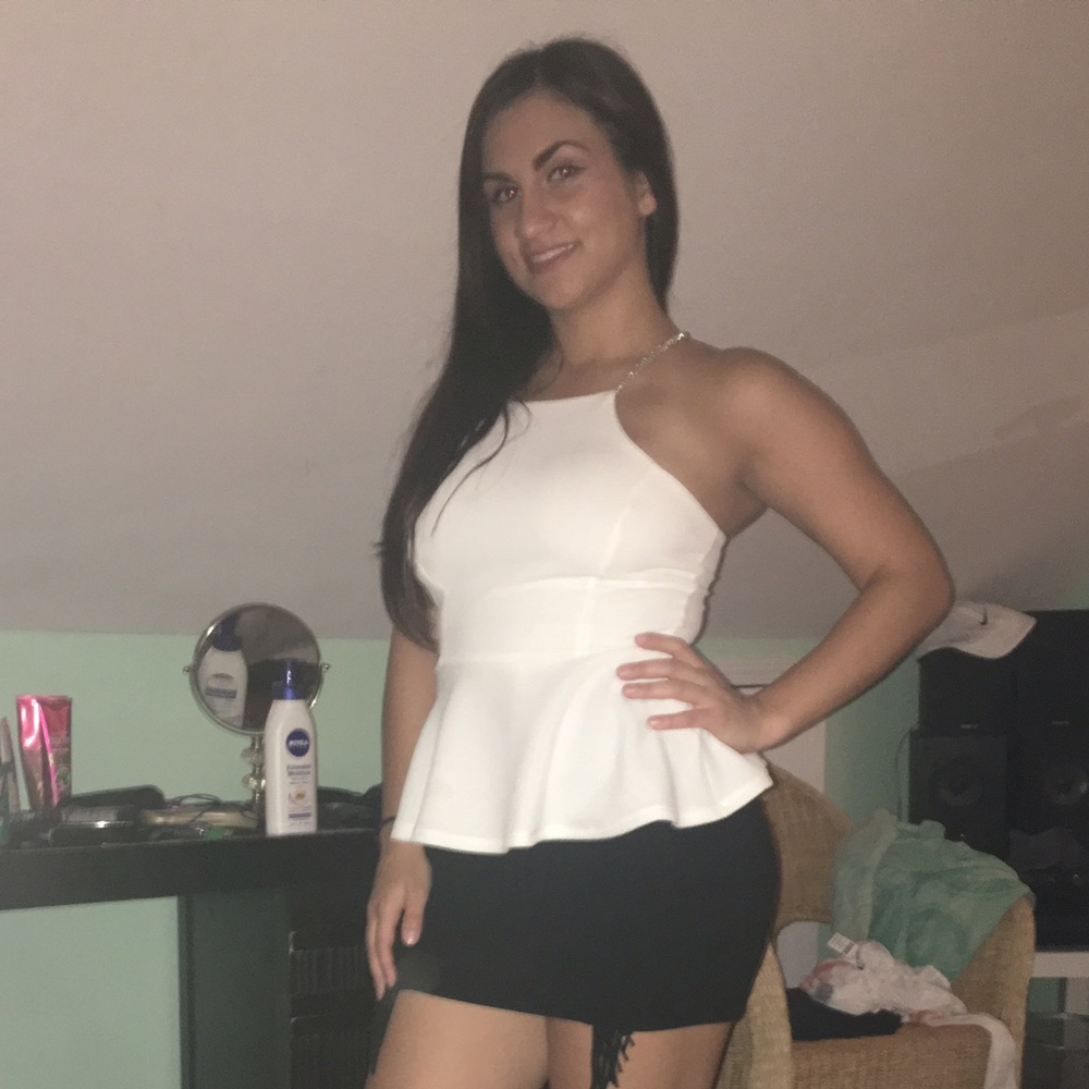 White halter top with sparkly silver straps