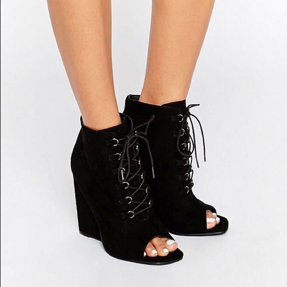 ASOS Shoes - NWT ASOS Elis Lace-up Black Suede Wedge Bootie