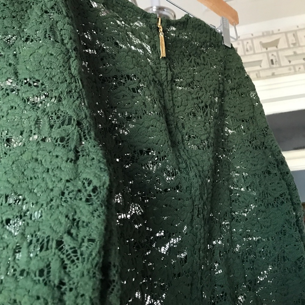 Forest Green lace shirt with faux leather elbows