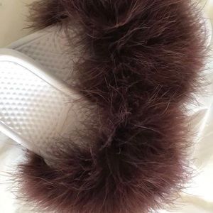 Nike slides customized by me with brown faux fur