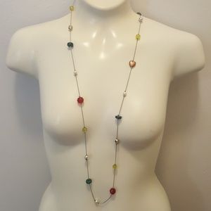 Long silver necklace with beading