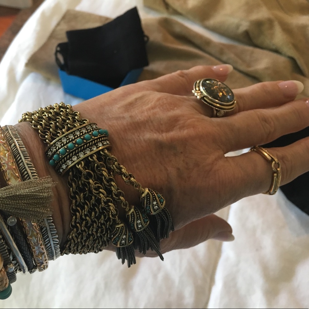 Heidi Daus turquoise n gold TASSEL bracelet!
