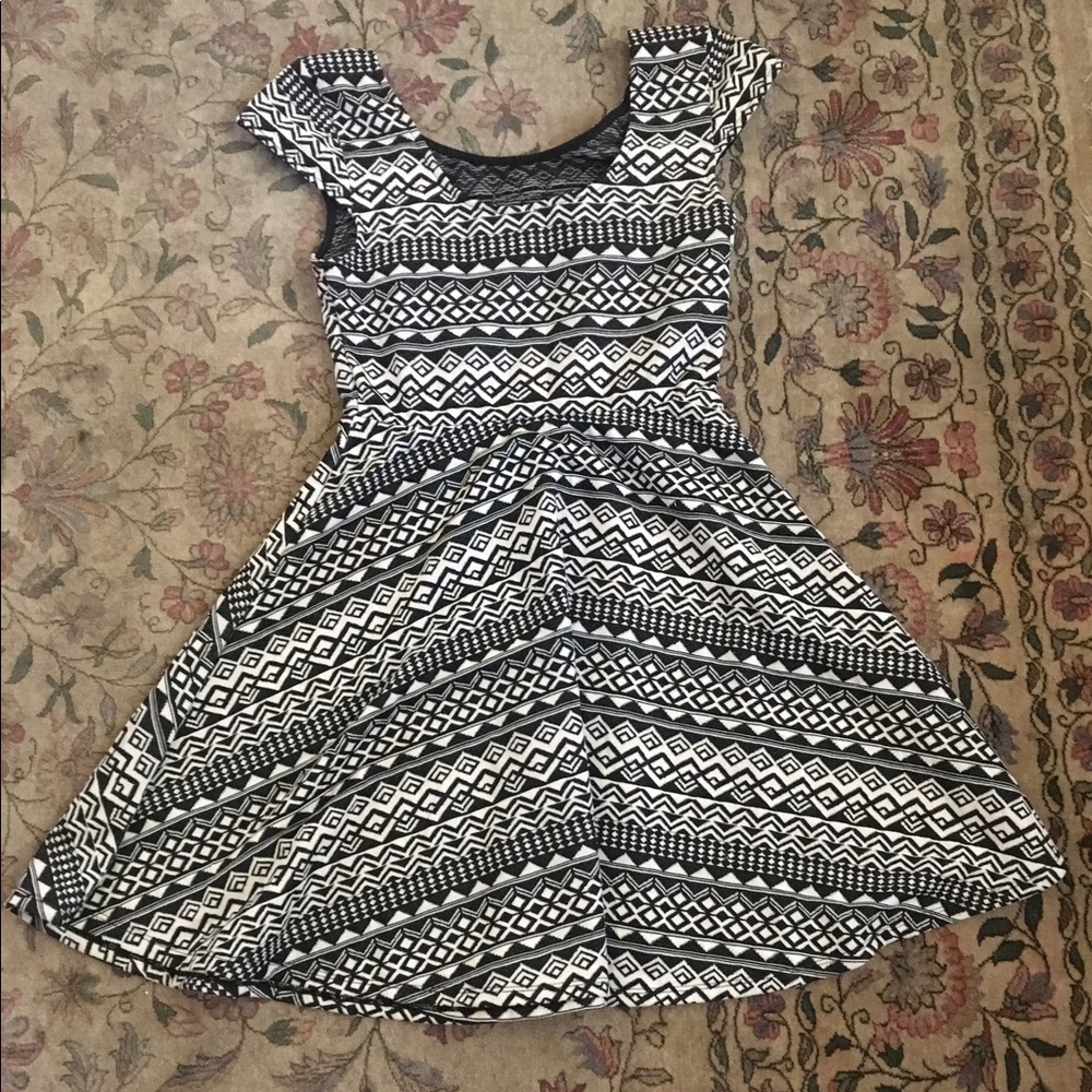 Tribal print black and white skater dress