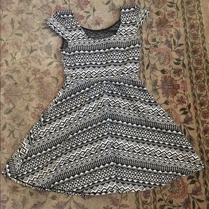 Tribal print black and white skater dress