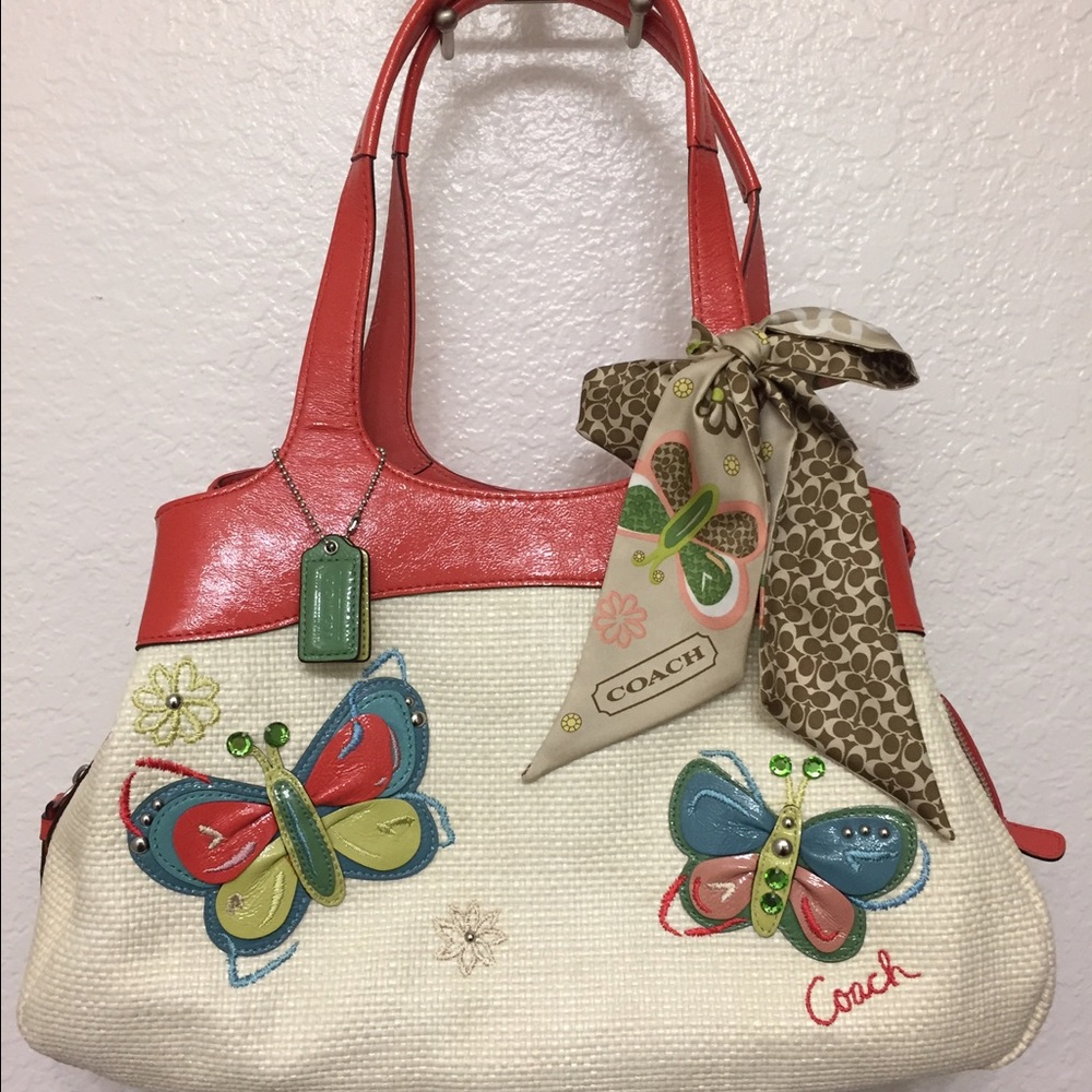 Coach Lexi Butterfly Straw Purse with Crystals