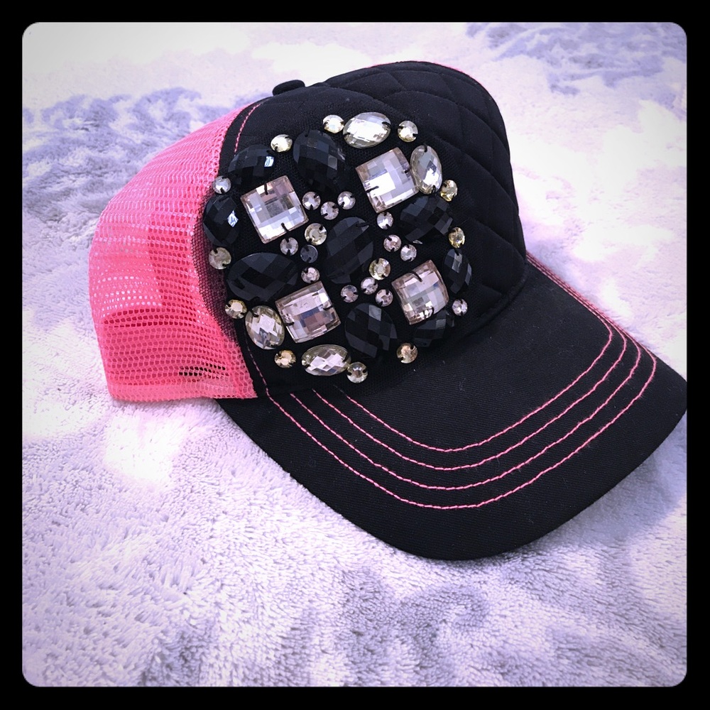 Pink & Black Rhinestone Trucker Hat