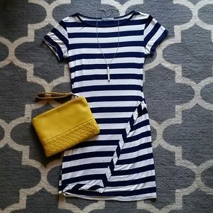Layered Navy/White Striped Dress