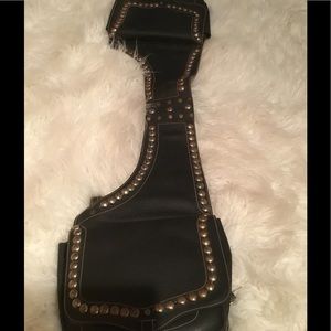 Black leather silver studded motorcycle saddlebags