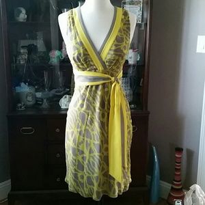 Catherine Malandrino NWT Gray & Yellow Silk Dress