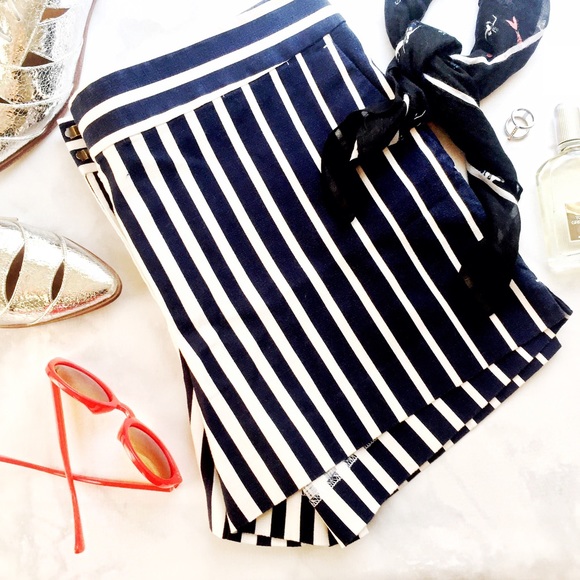 LOFT Pants - Navy and White Striped Shorts