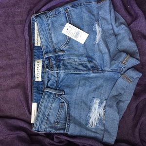 Denim shorts.