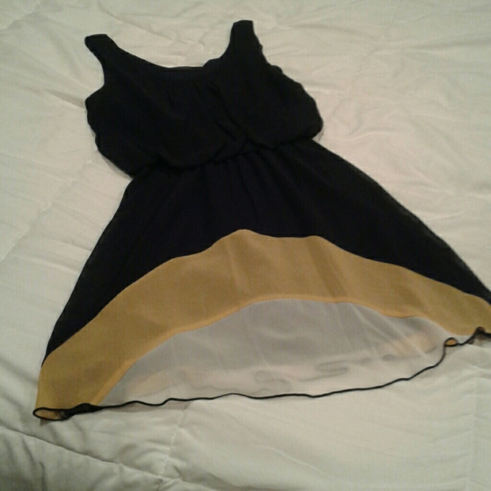 Navy blue, yellow and white summer dress