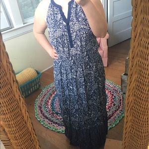 Navy blue floral print maxi dress
