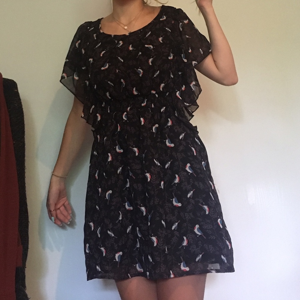 bird pattern flowy dress !!!