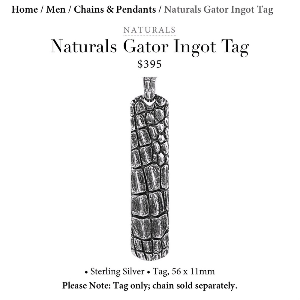 David Yurman Sterling Naturals Gator Ingot Tag - Picture 6 of 7
