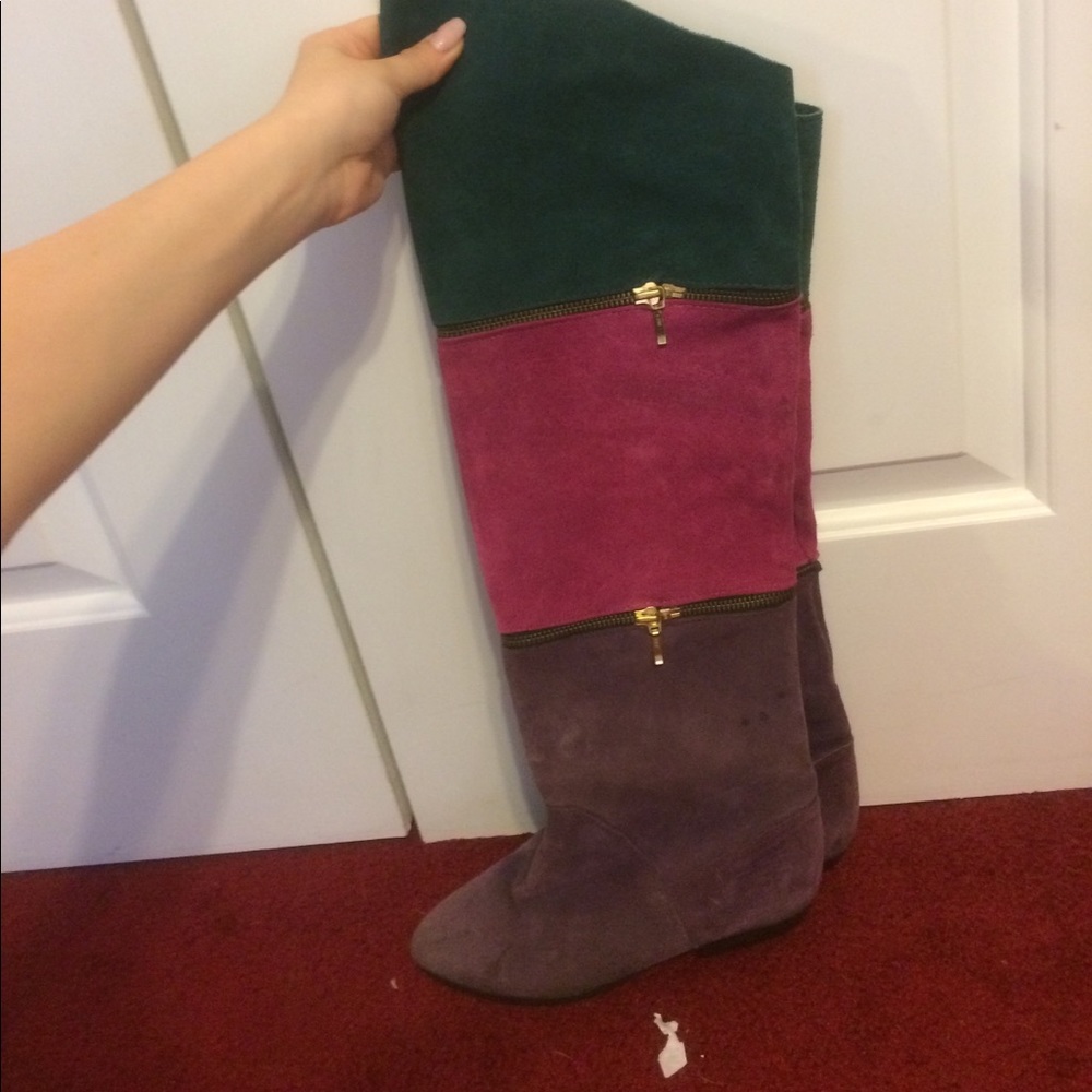 Pink green and purple zipper boots