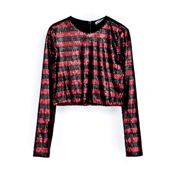 Zara sequin stripe color block crop top red black - Picture 2 of 4