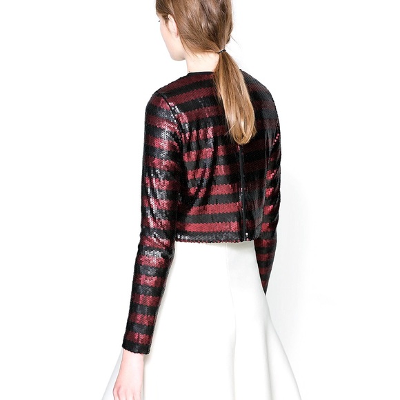 Zara sequin stripe color block crop top red black - Picture 4 of 4