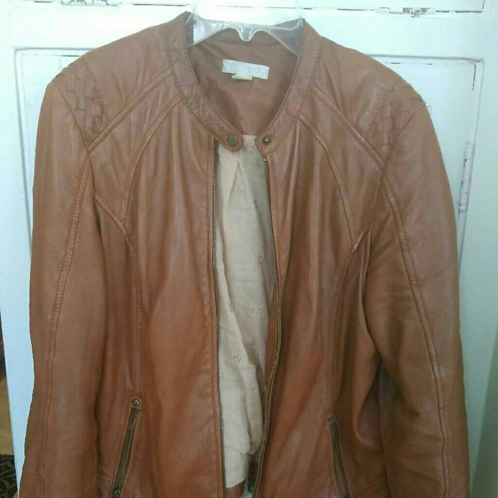 Promod Cognac Moto Leather Jacket