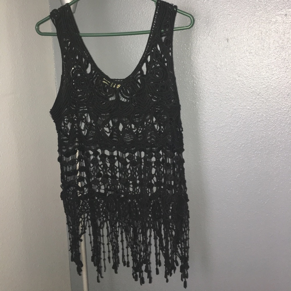 Crocheted black tank top
