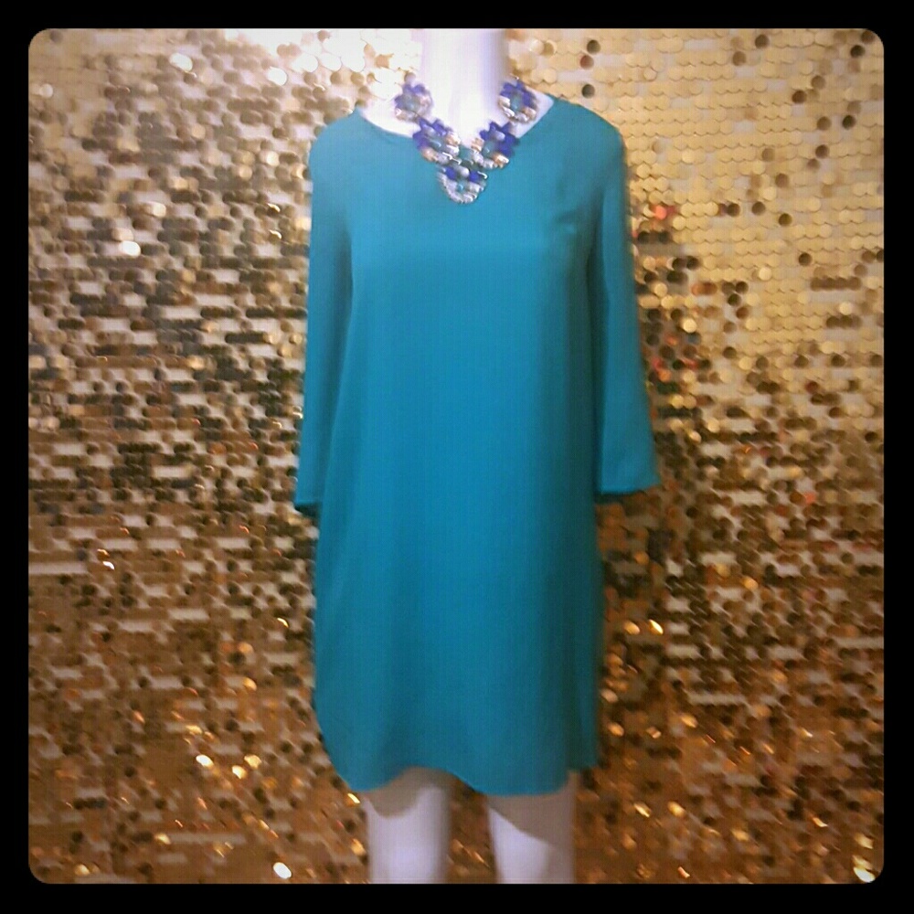 Teal silky shirt dress mid-thigh size M 10