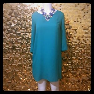 Teal silky shirt dress mid-thigh size M 10