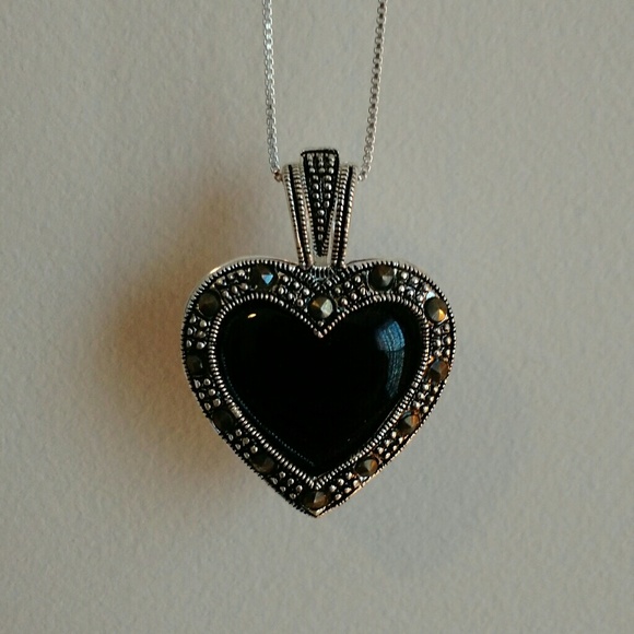 Jewelry - Reversible Sterling Silver Onyx Heart Necklace