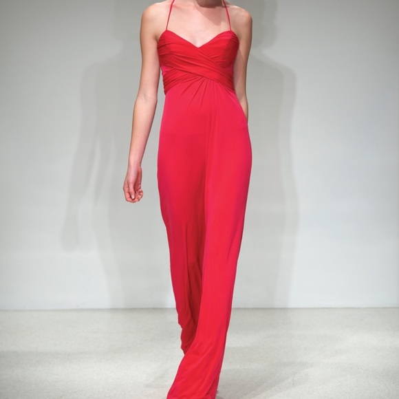 Amsale jersey bridesmaid dress g675J in poppy - Picture 5 of 8