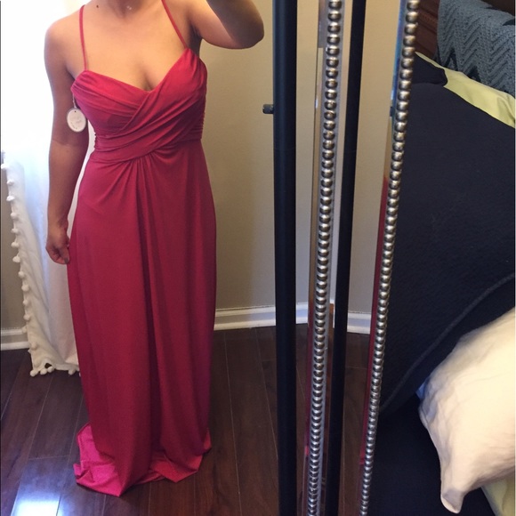 Amsale jersey bridesmaid dress g675J in poppy - Picture 6 of 8