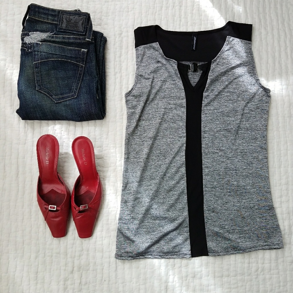 Black/Grey Tank w/ Black Jewel Detail
