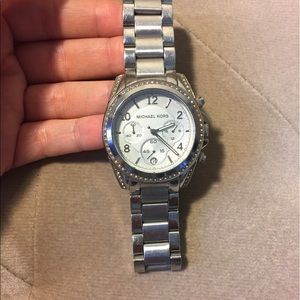 Michael Kors silver watch with pave diamonds