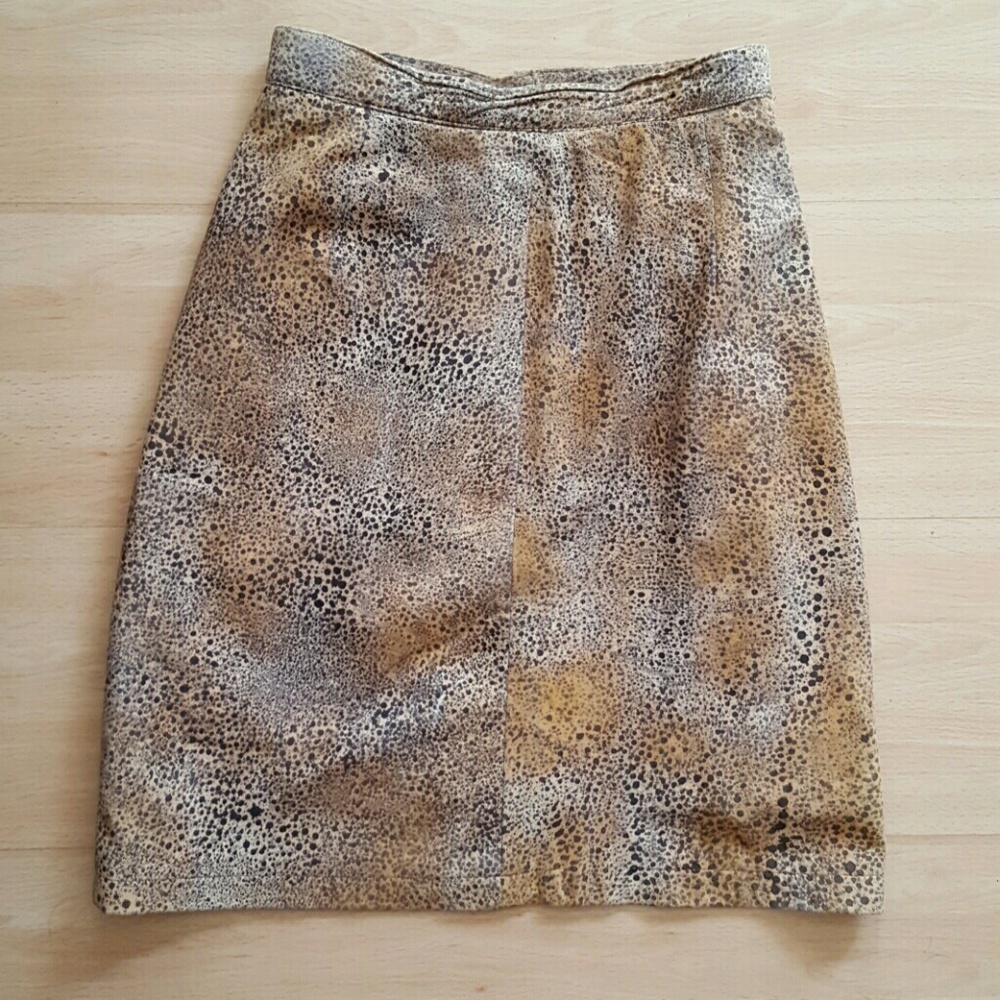 Vintage Leopard print Suede Leather pencil skirt