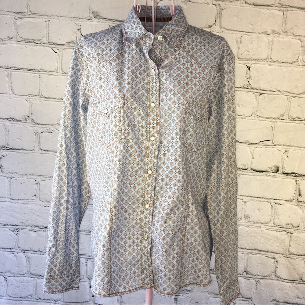 Panhandle Shirt  Cotton Button Up Blue Pattern