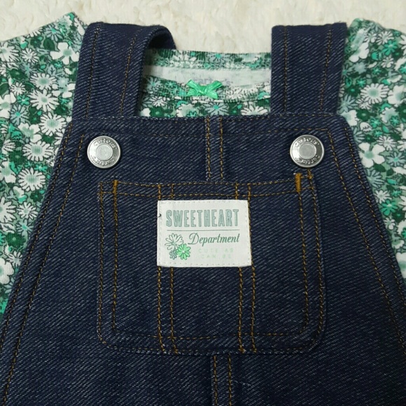 2 pc. Long sleeved onesie w/denim coverall dress! - Picture 2 of 5