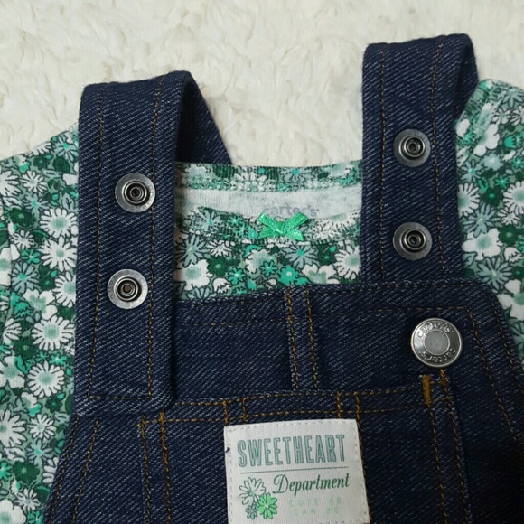 2 pc. Long sleeved onesie w/denim coverall dress! - Picture 3 of 5